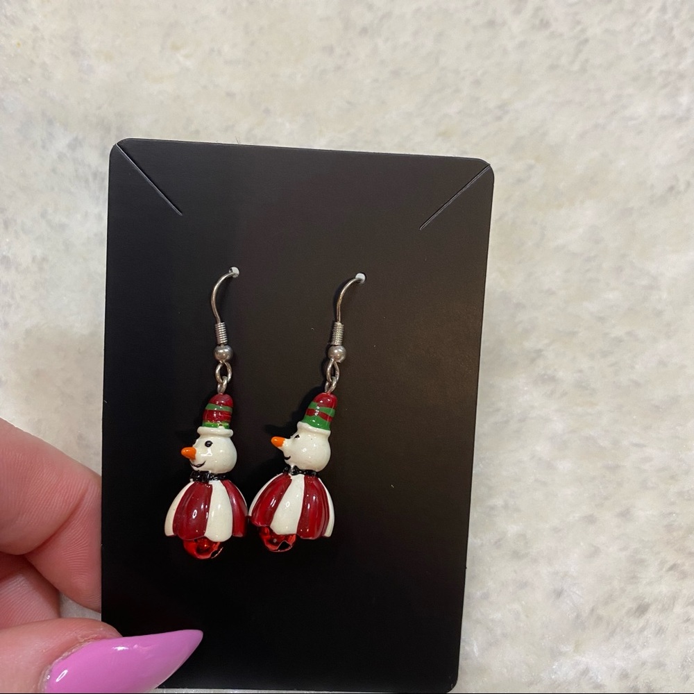Christmas Snowman Jingle Bell Dangle Earrings